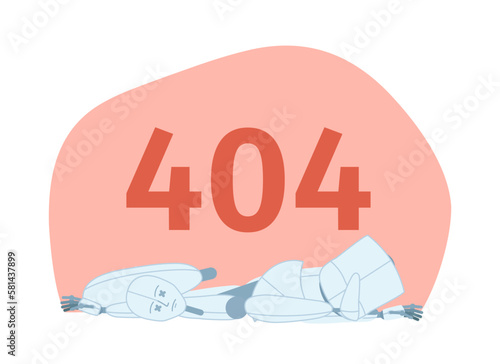 Defective broken robot vector empty state illustration. Editable 404 not found page for UX, UI design. Ruined machine flat character. Colorful website error flash message. Fira Sans Semibold font used