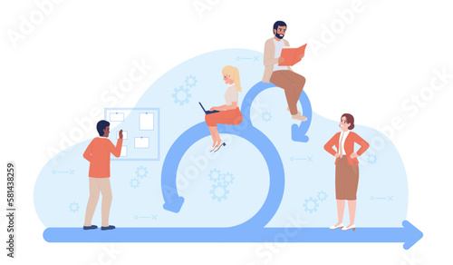 Scrum technology flat concept vector spot illustration. Agile framework. Software engineering. Editable 2D cartoon characters on white for web design. Manage project creative idea for website, mobile