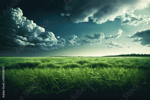 green grass field with sky. Generative AI