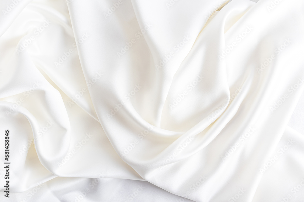 luxury wedding textiles. satin beige delicate background. soft waves of satin fabric. - obrazy, fototapety, plakaty 