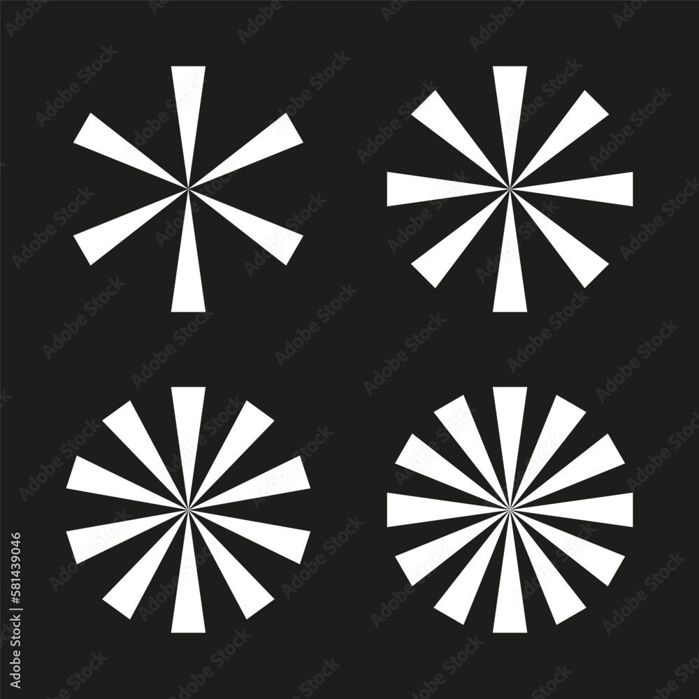 White circles rays on black background. Geometric art print. Vector illustration.