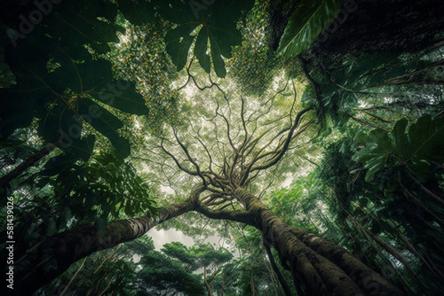 a rainforest canopy, representing the incredible biodiversity and importance of tropical rainforests photo