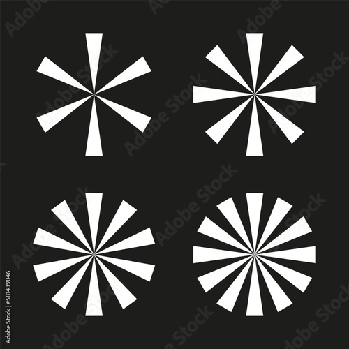 White circles rays on black background. Geometric art print. Vector illustration.