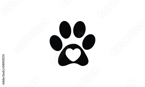 Love dog icon , heart inside dog paw vector icon