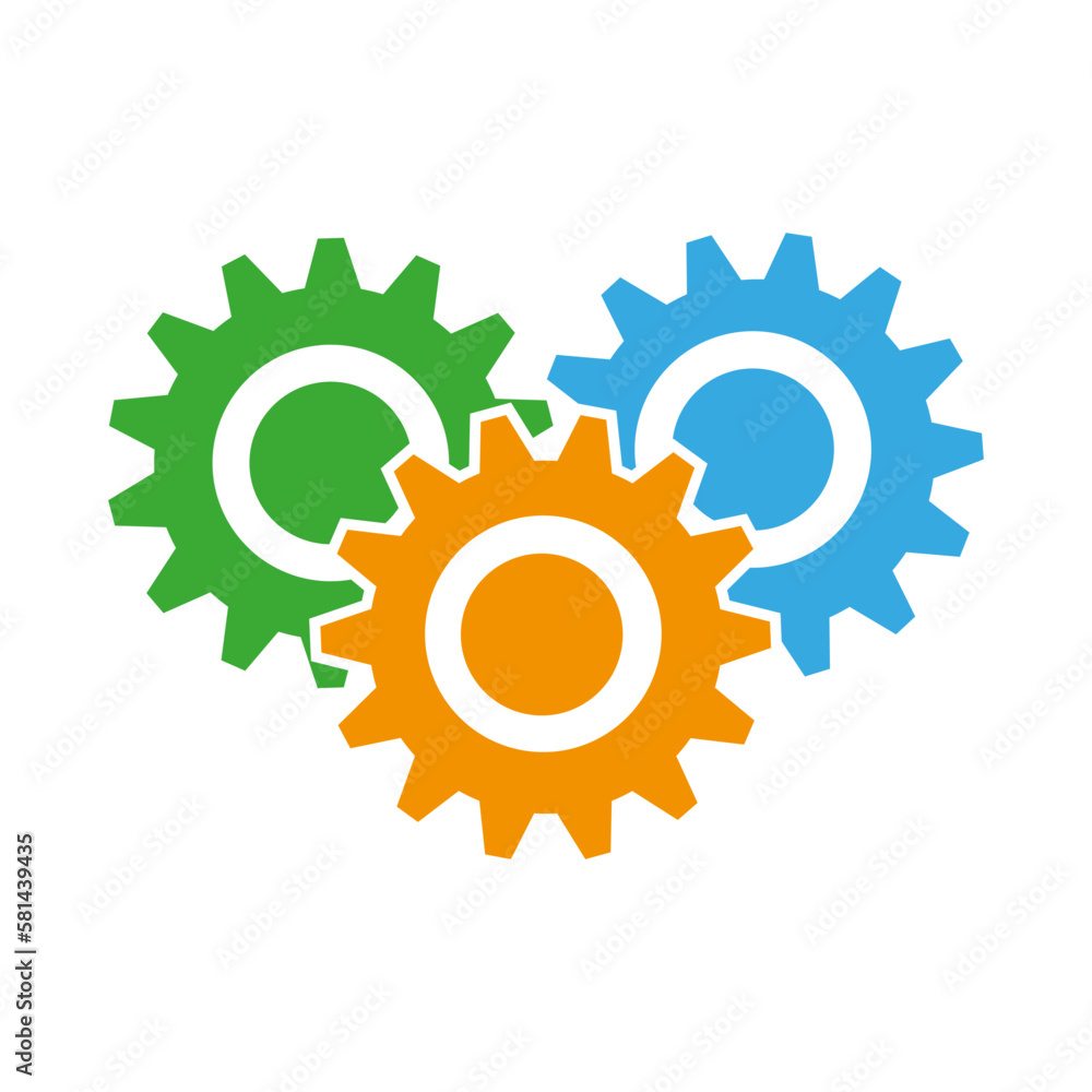 Flat set with colored gears. Technology background. Cogwheel gear, setting symbol. Vector illustration. Flat set with colored gears. Technology background. Cogwheel gear, setting symbol. Vector illustration.