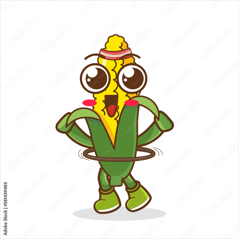 cute Corn cartoon is playing hula hoop cute Corn cartoon is playing hula hoop