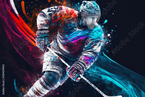 professional sport ice hockey playing with hockey stick, generative ai, created with generative ai photo