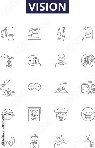 Vision line vector icons and signs. Sight, Perception, Observer, Discern, Foresight, Discernment, Outlook, View outline vector illustration set