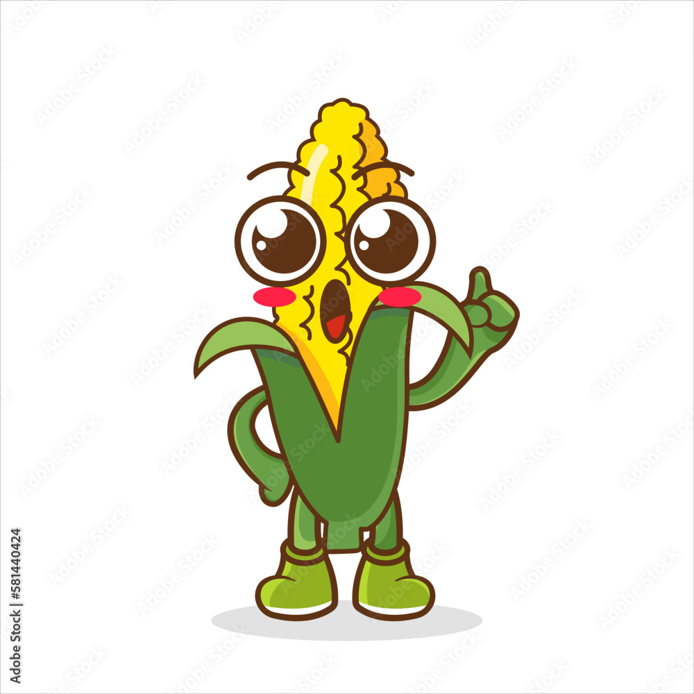 Fototapeta premium Cartoon Pointing up Corn Character