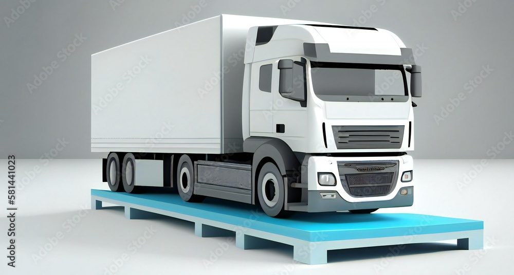 Hybrid semi truck on weigh bridge platform scale. Ai generative illustration. Hybrid semi truck on weigh bridge platform scale. Ai generative illustration.