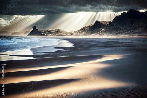 light waves coming over deserted desert iceland beach, created with generative ai