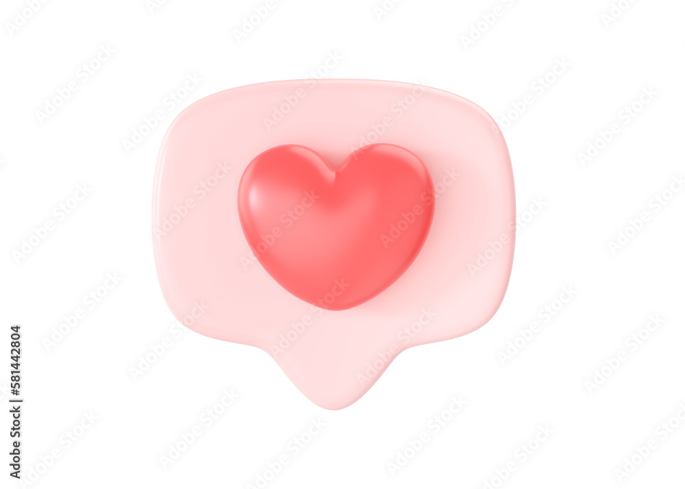 3d social media love heart icon render - message bubble for chat and network speech on mobile phone 3d social media love heart icon render - message bubble for chat and network speech on mobile phone