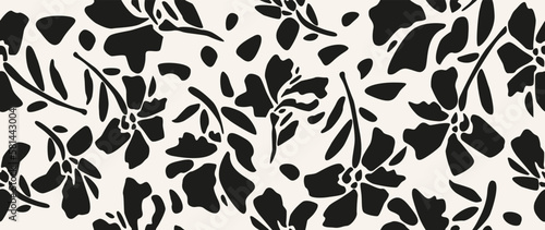 Vector seamless background. Minimalistic abstract floral pattern. Modern print in black color on a light background. Ideal for textile design, screensavers, covers, cards, invitations and posters.