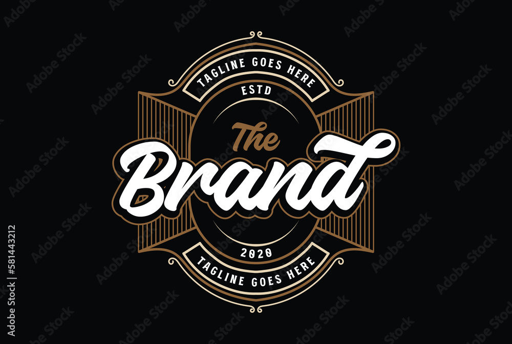 Fototapeta premium Trendy Luxury Ornament Border Frame Royal Badge Emblem Stamp Label Logo Design Vector