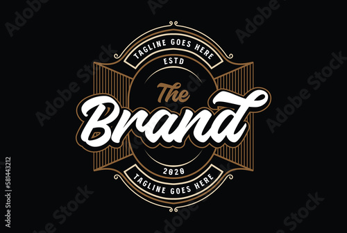 Trendy Luxury Ornament Border Frame Royal Badge Emblem Stamp Label Logo Design Vector