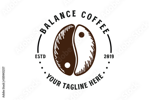 Vintage Retro Balance Yin Yang Roasted Coffee Bean Logo Design for Cafe or Product Label
