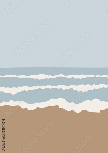 coastal landscape wall art prints, minimal beach poster clipart, beach background, printable vector lighthouse illustration, digital download print, sea wave images in flat style.