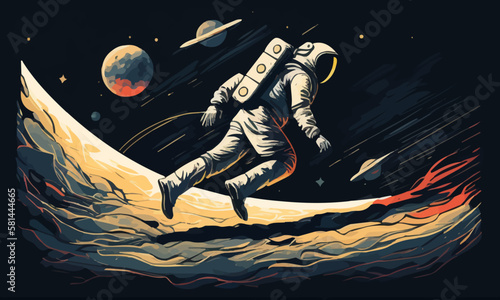 Astronaut Vector illustration landing in outer space