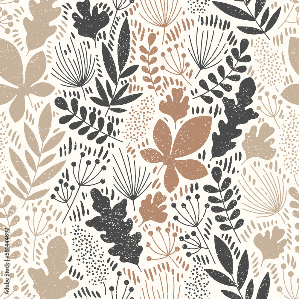 Autumn seamless pattern with leaves and florals. Autumn seamless pattern with leaves and florals.