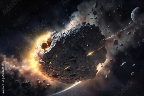 Meteroid - Cosmic Threat: Asteroid Flying Through Space photo