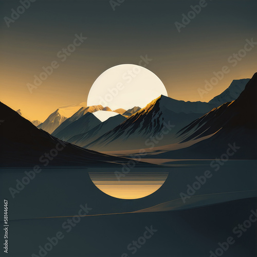 Landscape with moon, Altai, illustration, created with Generative AI technology.