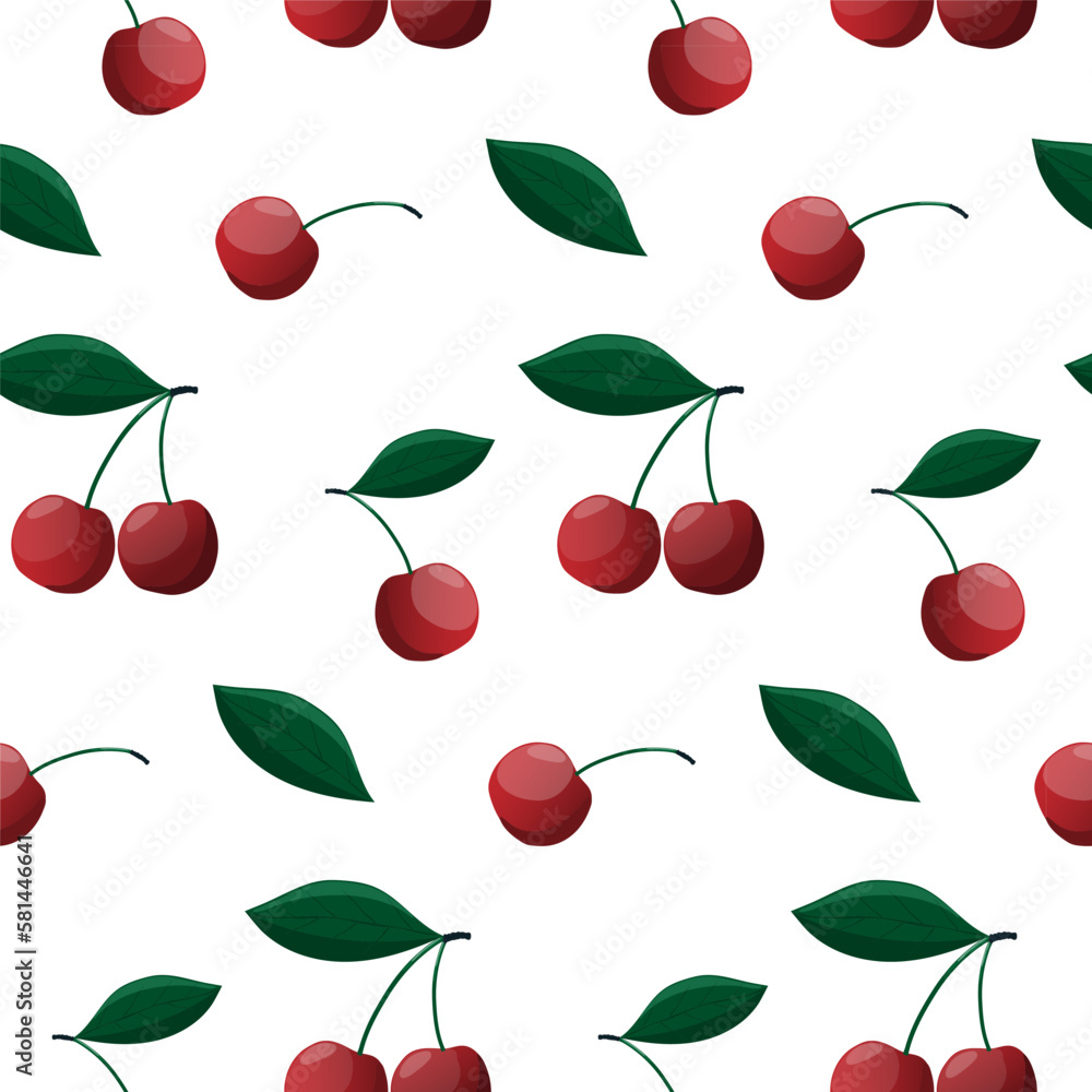 Seamless pattern with ripe red cherries on white. Pattern, wrapping paper. Seamless pattern with ripe red cherries on white. Pattern, wrapping paper.