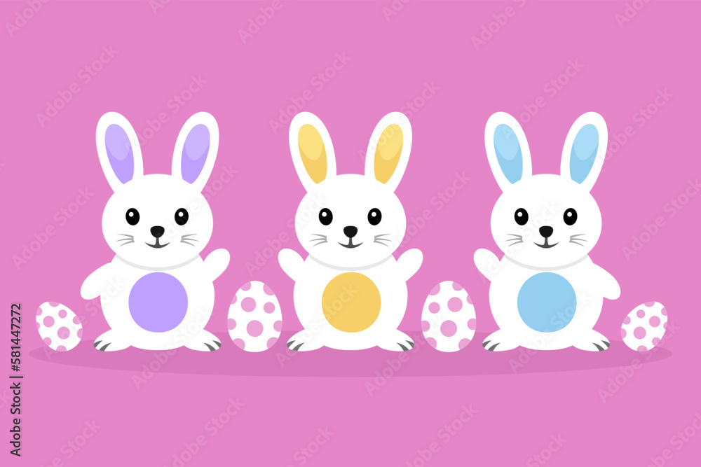 Easter bunnies on pink background, vector illustration Easter bunnies on pink background, vector illustration