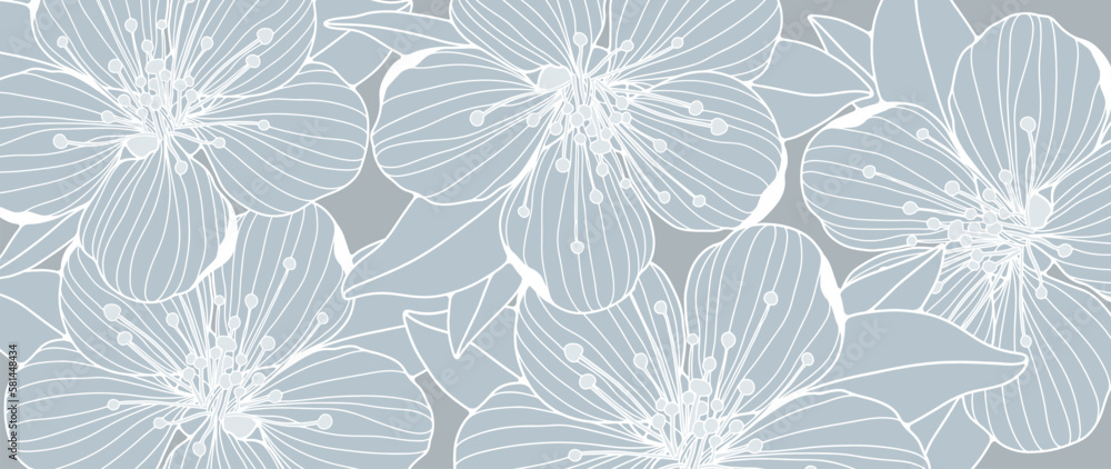 Blue vector background with cherry blossoms for design, decor, covers, wallpapers Blue vector background with cherry blossoms for design, decor, covers, wallpapers