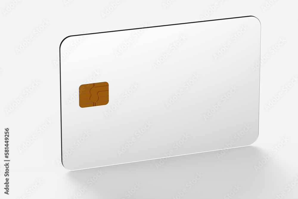 Close-up of one transparent glass credit card on a white background. 3d rendering illustration. Close-up of one transparent glass credit card on a white background. 3d rendering illustration.
