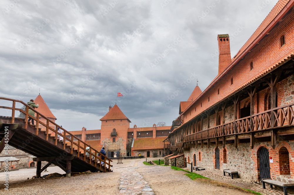 Lithuania medieval castle Trakai in cloudy weather with clouds