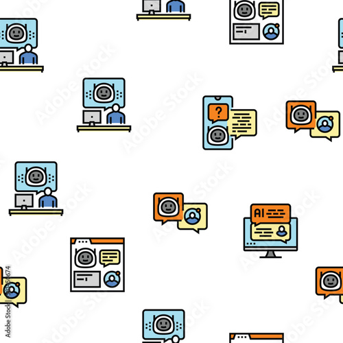 chat bot robot service online vector seamless pattern