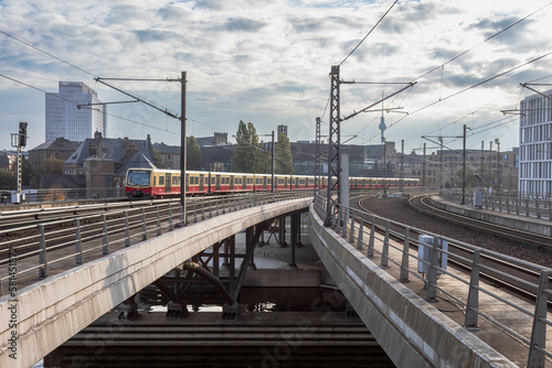 S-Bahn train rolling into station on cloudy day © Richard