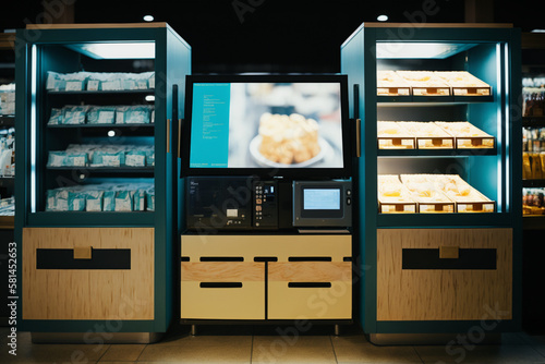 a modern retail store with digital displays and self-checkout machines, representing the retail and consumer goods industries