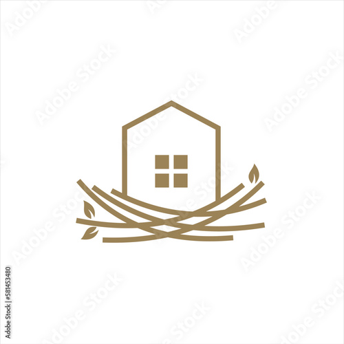 Nest bird logo. Logo is shaped with lines forming  a nest in brown gradient color, creating a nest bird logo.