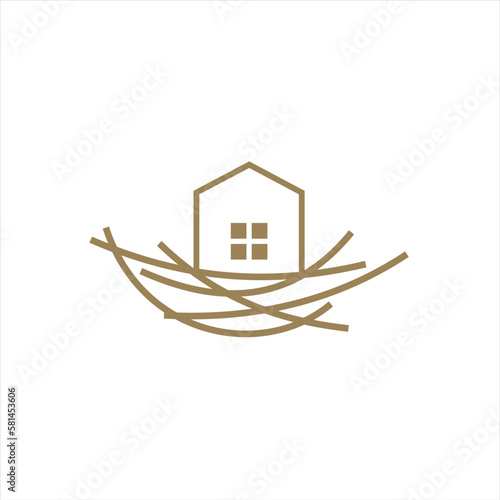 Nest bird logo. Logo is shaped with lines forming  a nest in brown gradient color, creating a nest bird logo.