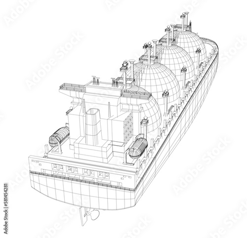 Oil tanker or gas carrier. Big ship designed to transport LPG Liquefied petroleum gas , LNG Liquefied natural gas or liquefied chemical gases in bulk.