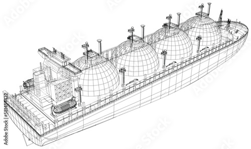 Oil tanker or gas carrier. Big ship designed to transport LPG Liquefied petroleum gas , LNG Liquefied natural gas or liquefied chemical gases in bulk.