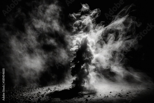Floor covered in smoke. Black background in isolation. Generative AI