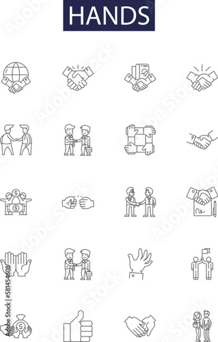 Hands line vector icons and signs. Fingers, Grips, Clenches, Digits, Grasps, Wrists, Nails, Grabs outline vector illustration set