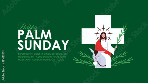 palm sunday background on green background with jesus on donkey illustration