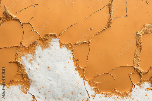 orange and white cracked wall background, generative ai