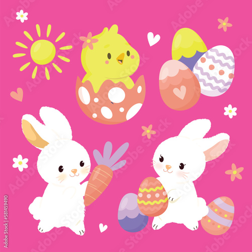 easter bunny and easter eggs and Easter seamless pattern with rabbits and bunny free vector