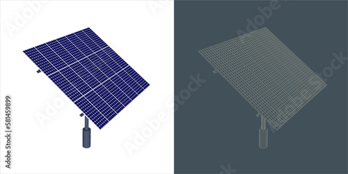Vector Solar Panel Concept. line Blueprint Wire-frame style. 