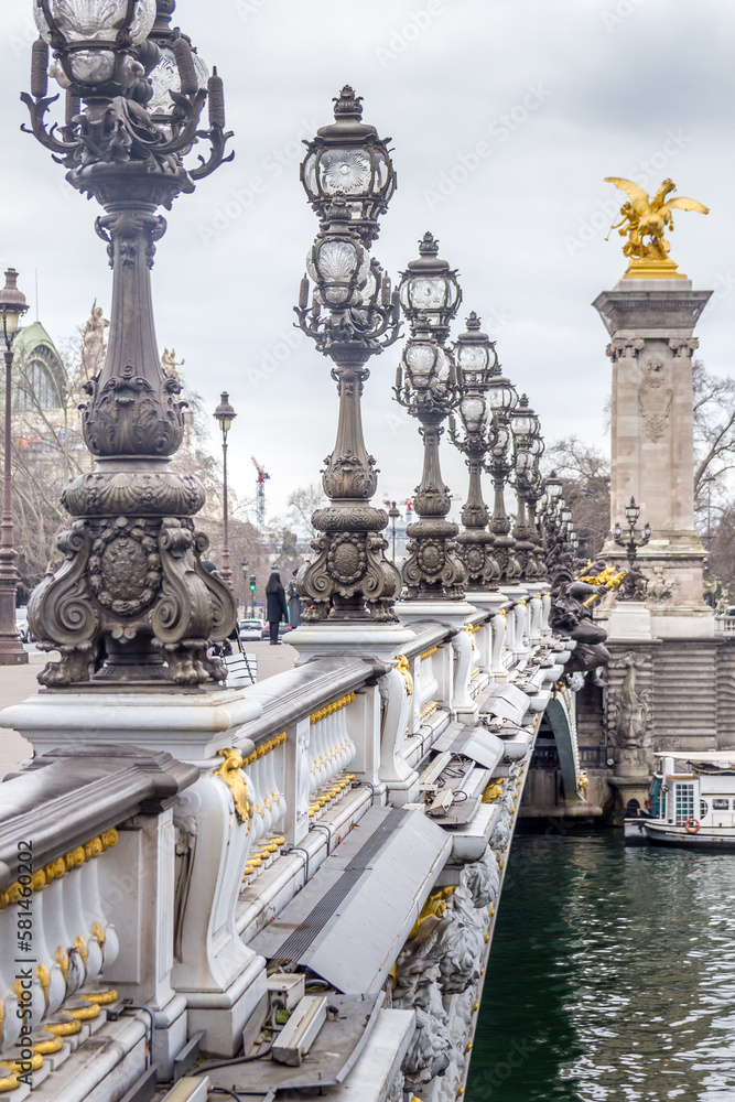 View of the Alexandre III bridge in Paris, France