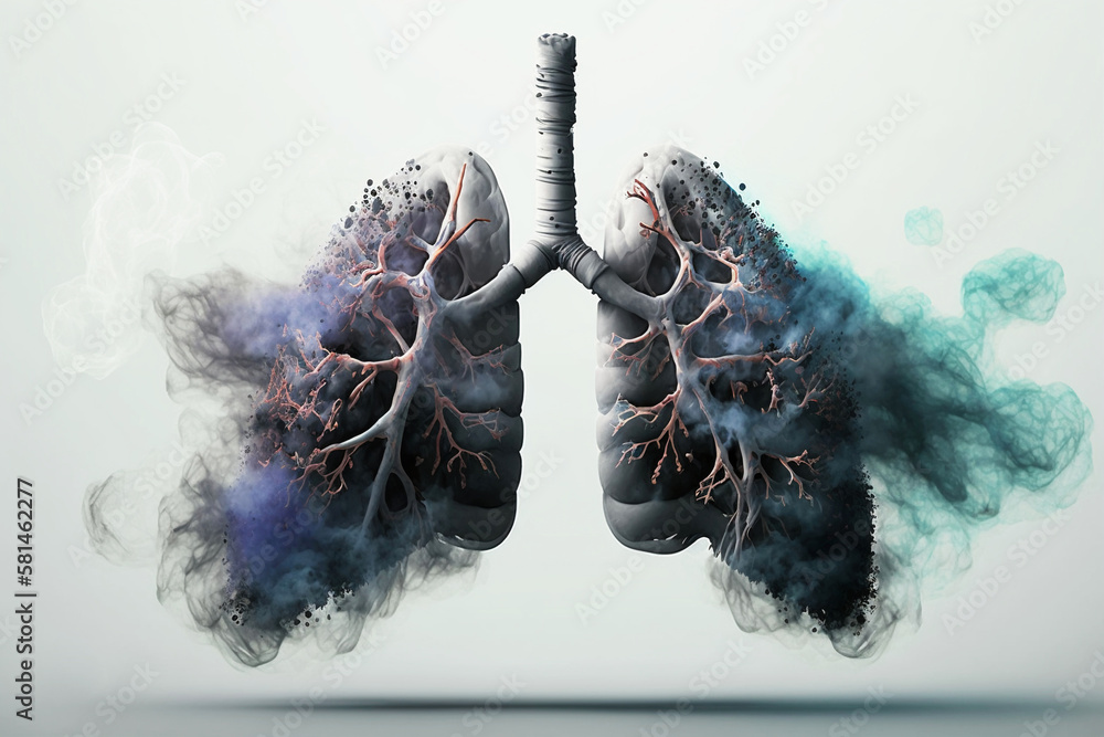 Lungs filled with cigarette smoke. diseased lungs smoking. Nicotine