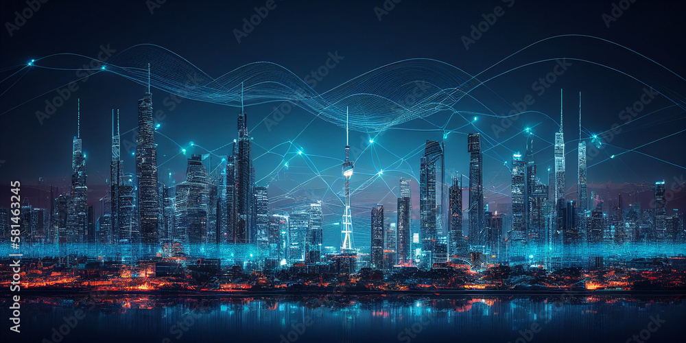 The modern creative communication and internet network connect in smart city . Concept of 5G wireless digital connection and internet of things future ai generate