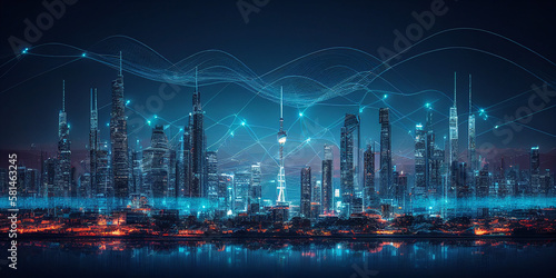 The modern creative communication and internet network connect in smart city . Concept of 5G wireless digital connection and internet of things future ai generate
