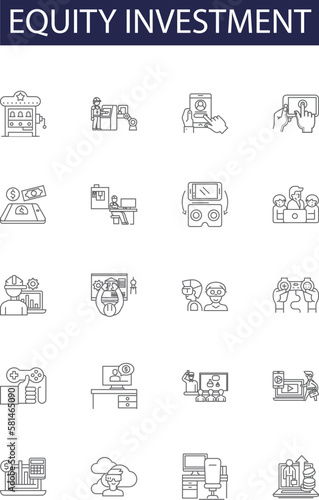 Equity investment line vector icons and signs. Investment, Stocks, Shares, Financing, Funds, Capital, Trading, Investment outline vector illustration set