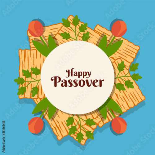 passover illustration greeting card with flower and bread