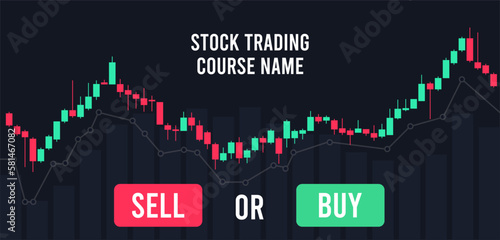 Trading courses promo page. Web banner template for trading companies and schools. Stocks market with signals to buy and sell. Vector background for advertisement